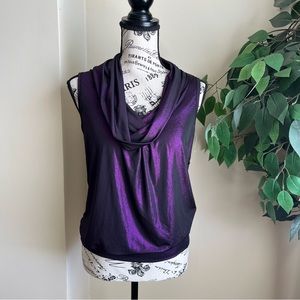 August Silk Metallic Sleeveless Cowl Neck Top Purple Sz PS